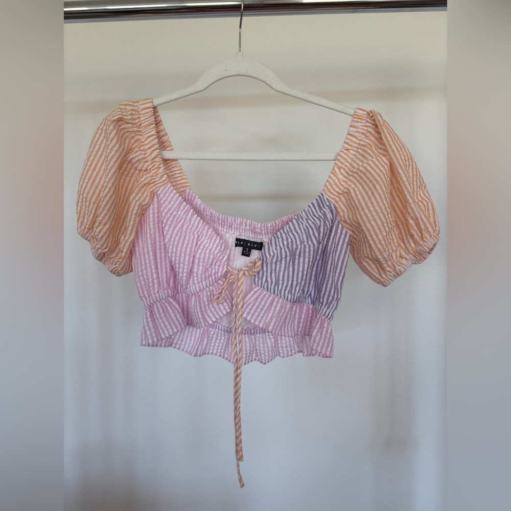 Blue Blush Multicolor Striped Crop Top